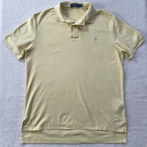 Ralph Lauren Yellow Short Sleeve Polo Shirt Mens Sz Medium Light Blue Pony Soft